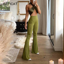 Articat 2021 Spring High Waist Flare Stretchy Pants Women Fashion Slim Green Long Trousers Streetwear Casual Solid Woman Pants 2024 - buy cheap