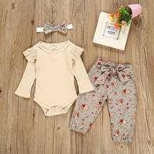Clothes For Baby Infant Baby Girls Clothing Set Ruffles Solid Romper Bodysuit+Floral Pants+Headband Outfits Moda Infantil 2024 - buy cheap