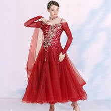 Vestido de baile de salón de manga larga para mujer, brillante, de diamante de imitación, rojo/azul, gran Swing, trajes de espectáculo escénico, DQL5079 2024 - compra barato