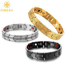 FINE4U B386 Negative ions Magnetic Therapy Bracelet & Bangle Hologram Bio Energy Bracelets Wristband for Men 2024 - buy cheap