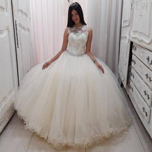 Angelsbridep-vestido de quinceañera con cuello transparente, para 15 fiestas, apliques formales, longitud hasta el suelo, Princesa, cumpleaños 2024 - compra barato