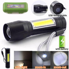 Портативный мощный светодиодный фонарик Q5 COB, USB фонарь для пеших прогулок, USB фонарь, встроенный с перезаряжаемой батареей, лампа для кемпинга, вспышка 2024 - купить недорого