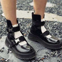 Botines Retro negros para Mujer, zapatos planos con tiras, Botas de plataforma de fondo grueso, Creepers de verano 2024 - compra barato