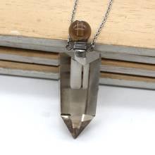 Trendy-beads Stainless Steel Hexagon Prism Section Pendant Perfume Bottle Necklace Smoky Quartzs Jewelry 2024 - buy cheap