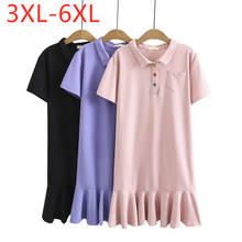 New 2021 Ladies Summer Plus Size Mini Dress For Women Large Short Sleeve Loose Cotton Pink Pocket Ruffle Dress 3XL 4XL 5XL 6XL 2024 - buy cheap