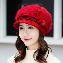 New Winter Rabbit Fur Hat Women Beanies Sweet Cute Autumn Students Hedging Cap Thick Warm Wool Knit Hats Lady Hair ball Earmuff 2024 - buy cheap