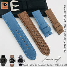 Pulseira de lona de nylon 22mm 24mm 26mm, pulseira de couro preto e azul, fivela da pulseira, adequado para relógio da série panerai, ferramenta grátis 2024 - compre barato