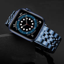 Ремешок из нержавеющей стали для apple watch 6 se 44 мм 40 мм, деловой синий браслет для iwatch se series 6 5 4 3 42 мм 38 мм 2024 - купить недорого