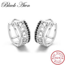 925 Sterling Silver Black Spinel Trendy Engagement Hoop Earrings for Women Fine Jewelry Bijoux Pendientes Mujer Moda  I030 2024 - buy cheap