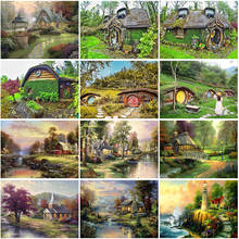 DIY 5D Diamond Painting Full Round Square Resin Mosaic Diamond Embroidery Cross Stitch Kits Art Countryside Small Stone House 2024 - купить недорого