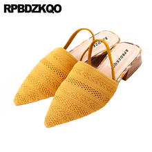 Sandalias gruesas de punta gruesa para mujer, zapatos de lujo de diseñador, deslizantes de Punta cerrada de bloque amarillo, zapatillas de tacón bajo a la moda 2024 - compra barato