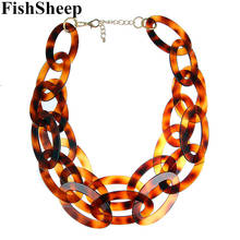 Fishsheep Trendy Geometric Layered Leopard Acrylic Necklaces For Women Big Resin Chain Collar Long Pendants Necklaces Jewelry 2024 - buy cheap