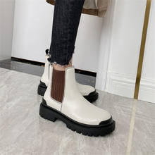 PXELENA-Botas Chelsea de tacón bajo para mujer, botines de piel auténtica, zapatos de diario cómodos de Color contrastante, Otoño, 2020 2024 - compra barato