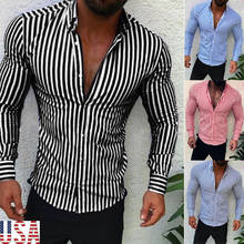 2020 Stylish Men's Casual Shirt Slim Fit Men's Casual Striped Shirt Long Sleeve Formal Dress Shirts Mens Basic Shirts Clothing 2024 - buy cheap