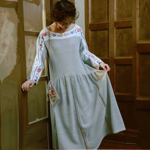Outono inverno vestido feminino casual elegante mori menina longo tricô vestido de manga comprida bordado vestido de camisola vestidos de mujer 2024 - compre barato