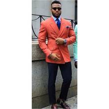 Fashion Orange Double-Breasted Slim Fit Suits For Man Groom Tuxedos Men Suits Wedding Prom Man Blazer 2 Pieces(Jacket+Pants+Tie) 2024 - buy cheap