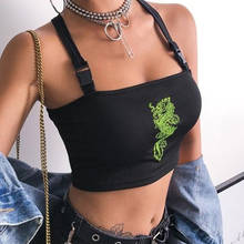 Backless Bandage Black Crop Top 2022 Women Harajuku Casual Summer Tank Top Sleeveless Embroidery Dragon Cropped Top Streetwear 2024 - buy cheap