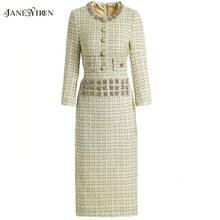 JaneYiren-vestido de diseño de moda para primavera y otoño, vestido ajustado con botones de cristal y alambre dorado de tweed 2024 - compra barato