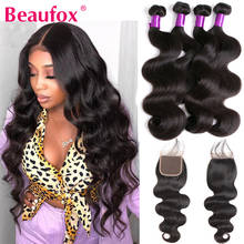 Beaufox Brazilian Body Wave Bundles With Closure 100% Human Hair Bundles With Closure Remy Double Weft 3 Bundles With Closure 2024 - buy cheap