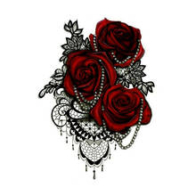 1pcs Large 3D Sexy Rose Pearls Lace Tattoo Waterproof Body Art Temporary Tattoo Sticker Fake Tattoo Sticker for Ladies 2024 - buy cheap