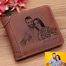 Cartera corta de cuero PU para hombre, billetera marrón oscuro grabada con foto personalizada para hombre, regalo de cumpleaños para niño, regalos para el Día del Padre 2024 - compra barato