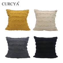 CURCYA Yellow Black Gray Khaki Fashion Tassels Cushion Cover Cotton Linen Decorative Throw Pillow Cases for Couch Sofa 2024 - buy cheap