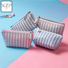 XZP Canvas Cosmetic Bag Women Make up Bags Striped Printed Travel Toiletry Organizer Portable Pouch Makeup Case Wash Bag 2024 - buy cheap