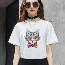 Женская футболка в стиле Харадзюку Ullzang Kawaii Cat Pprint графическая футболка забавная мультяшная футболка с коротким рукавом корейский стиль Топы женские футболки 2024 - купить недорого