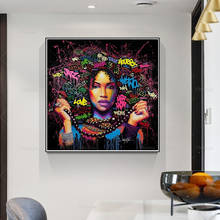 Lienzo de pintura de mujer africana con cuentas de Buda, carteles artísticos de Graffiti e impresiones, imagen artística de pared para decoración de sala de estar y dormitorio 2024 - compra barato