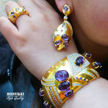 Missvikki-Conjunto de joyería de lujo para mujer, conjunto de anillo y pendientes, brazalete ancho, rojo, Morado, verde, azul, Dubái, Boda nupcial, alta calidad 2024 - compra barato