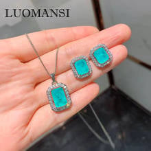 Luomansi S925 Sterling Silver Jewelry Set 8*10 Paraiba Tourmaline Stud Earrings Pendant Necklace Woman Party Wedding Accessories 2024 - buy cheap
