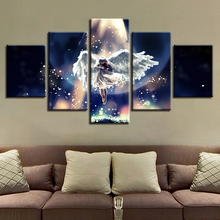 Canvas Painting 5 Pieces Music Angel Girl Wings Moon Night View Painting HD Prints Pictures Frame Decor Home Room Wall Art 2024 - buy cheap