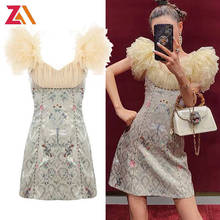 ZALady Summer Party Night Club Mini Dresses For Women Elegant Vintage Printed Ruffles Patchwork Short Sleeve Bodycon Dress Mujer 2024 - buy cheap