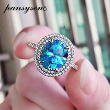 PANSYSEN 100% 925 Sterling Silver Oval Cut Aquamarine Citrine Gemstone Diamond Ring White Gold Color Fine Jewelry Drop Shipping 2024 - buy cheap