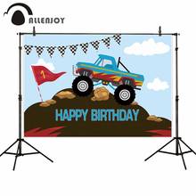 Pano de fundo para crianças allenjoy monster truck, decoração para recém-nascidos e aniversários, faixa fotográfica 2024 - compre barato