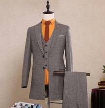 Smoking Tweed Mans Wedding Suit 3 Pieces Long Jacket Groom Tuxedo Mens Suits Custom Made Slim Fit Groomsmen ( Jacket+Pants+Vest) 2024 - buy cheap