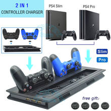 2in1 PS4 Slim Pro Console Cooler Fan Vertical Stand PS 4 Dual Controller Charger Dock Station for Sony Playstation 4 Slim Pro 2024 - buy cheap
