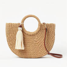 Bolsos de paja con borlas para mujer, bandoleras femeninas de tejido de mimbre, bolsos de diseñador de lujo hechos a mano, bolsos cruzados de hombro de papel, monederos de playa de verano 2024 - compra barato