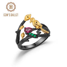 Женское кольцо с цветком GEM'S BALLET, регулируемое кольцо ручной работы из стерлингового серебра 925 пробы с натуральным родолитом и гранатом 2024 - купить недорого