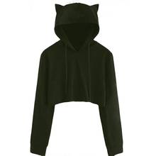 2021 New Cute Teen Girls Cute Cat Ear Breathable Trim Sweatshirt Crop Top Long Sleeve Pullover Hoodies 2024 - buy cheap