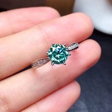 Green blue Solitaire Ring for Women Solid 925 Sterling Silver Rings Round Moissanite Diamond for Wedding Engagement Fine Jewelry 2024 - buy cheap