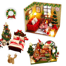 Christmas Room Bed DIY Miniature Wooden Doll House With Light Furniture Kit Casa Assembled Dollhouse Set Toys for Children Gifts 2024 - buy cheap