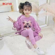 2021 Cotton Tracksuit Girls Round Neck Pullover Lace Girls Sport Suits  Fall Children Clothing Sports Set Casual Kids Outfits 2024 - buy cheap