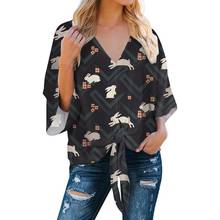 NOISYDESIGNS Bunny Rabbit Print Chiffon Blouse Sexy Blouse Lady Office Shirt Tunic Casual Loose Tops Soft Blusas Feminina 2024 - buy cheap