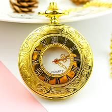 Reloj de bolsillo con números romanos para hombre y mujer, pulsera de mano de estilo antiguo, con carcasa hueca de oro, de cuarzo Steampunk, con colgante Vintage, para regalo 2024 - compra barato