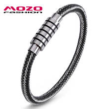 Fashion Men Jewelry Black Color Metallic Rope Braided Bracelet Stainless Steel Magnetic Buckle Male Bracelet PS1007 2024 - buy cheap