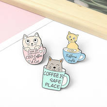 Cute Cup Cats Enamel Pins Custom Catpuccino Coffee Kitten Brooch Bag Clothes Lapel Pin Pet Badge Animal Jewelry Gift for Friends 2024 - buy cheap