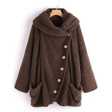 Camisola feminina tamanhos grandes 5xl, camisola de lã com botão macio, plus size casaco de pelúcia sintético, roupão feminino de inverno 2024 - compre barato