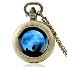 Reloj de bolsillo de cuarzo para hombres, colgante de las mujeres, de bronce, Diseño de lobo misterioso único, Vintage 2024 - compra barato