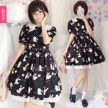 Vestido de verano de manga corta con estampado de conejito para chica, Estilo Vintage gótico, Lolita, Kawaii, fiesta de té, Cos, princesa Loli 2024 - compra barato